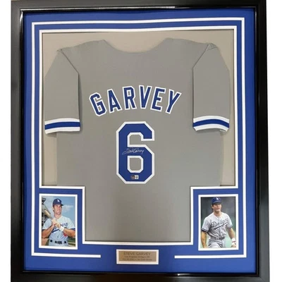 FRAMED Autographed/Signed STEVE GARVEY 33x42 Grey Baseball Jersey BAS COA - Image 1 of 2