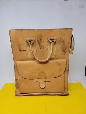 Vintage Used Leather Shopper Craft Bag Tote Zipper Top Made in Poland RARE  Foto 1 de 4