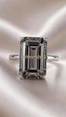 Anillo de plata cultivada en laboratorio con diamantes gris talla esmeralda de 2 quilates | Con diseño Sameersh53 Foto 1 de 4