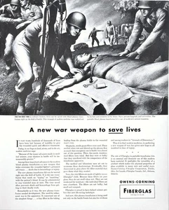 Pubblicità Medicina Guerra Mondiale Owens-Corning Fibra di Vetro Trasfusione Plasma Sangue Anni 40 - Foto 1 di 1