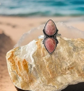 Size 10 Rhodochrosite Handcrafted Gemstone Ring-Sterling Silver plated 925 -New - Picture 1 of 4