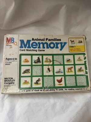 Juego de tarjetas de memoria vintage Milton Bradley Animal Families 1980 COMPLETO Foto 1 de 4