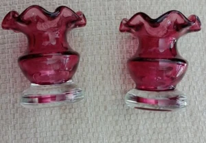 2x Vintage Set of Webb Victorian Style Cranberry Glass Miniature Vases - Picture 1 of 5