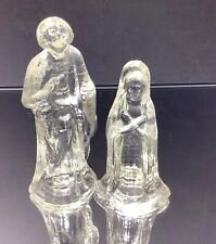 Crystal Clear Glass Christmas Set Mary & Joseph Nativity Figurines Sculpture VTG