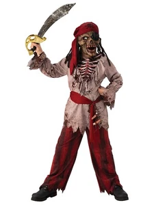 Boys ZOMBIE PIRATE Skeleton Fancy Dress Costume + Mask Halloween Outfit Kids - Picture 1 of 2