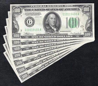 (7) CONSECUTIVE 1934 $100 FEDERAL RESERVE NOTES CHICAGO, IL GEM UNCIRCULATED (B) - Image 1 of 2
