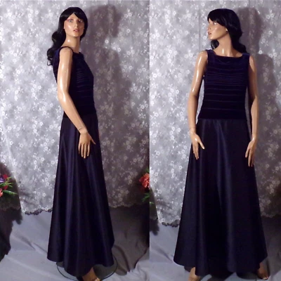 Vestido de Noche Vintage Azul Marino Talla 8P Tadashi Terciopelo Satinado Formal Recital Elegante Foto 1 de 4