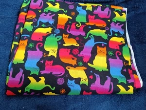 New Fabric Traditions Black with Rainbow Color Cats Cotton Fabric,42"x 2 1/4yds - Picture 1 of 1