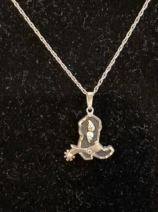 BLACK HILLS 12KT GOLD STERLING ANTIQUED WESTERN BOOT NECKLACE Signed RGG 18” - Picture 1 of 6