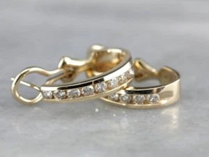 0.60 CT Round Channel Set Moissanite Half Hoop Earrings 14K Yellow Gold Plated - Picture 1 of 5