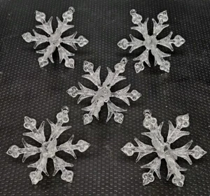 5 Glass Snowflake 3d Christmas Ornaments Sugared Unmarked - Picture 1 of 8