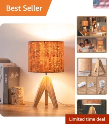 Lâmpada tripé de madeira estilo fazenda 14,2 polegadas - Iluminação aconchegante para quarto de bebê e escritório - Imagem 1 de 4