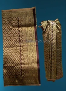 Brown& Gold Thai Silk Damask Traditional Fabric For Wedding Skirt Dress 40"x72" - Picture 1 of 8
