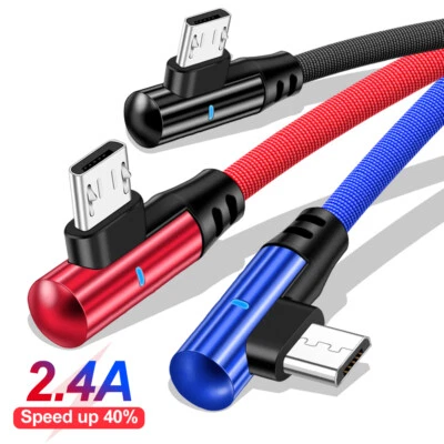 Micro USB 90 Degree Cable Fast Charging Data Charger Cable For Samsung Android - Image 1 of 4