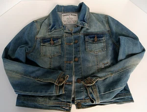 Comfort Denim Blue Jean Jacket Cropped Distressed Women's Large - Picture 1 of 22