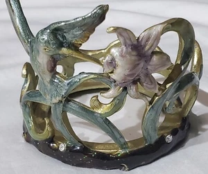 Enamel Candle Holder Hummingbird Iris Flower Heavy Metal Bird GUC - Picture 1 of 7