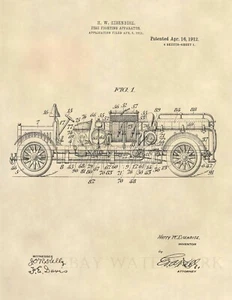 Fire Truck Official US Patent Art Print - Vintage 1912 Firefighter Truck - 534 - Picture 1 of 3