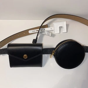 Nuevo Michael Kors MK Logotipo Cinturón con Bolsas Monedas Bolso Bolso Talla L/XL Negro Oro - Imagen 1 de 12