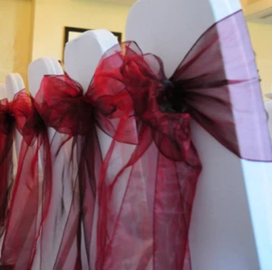 25 Burgundy Organza Chair Sashes Ties Bows Wedding Anniversary Birthday Decor - Picture 1 of 4