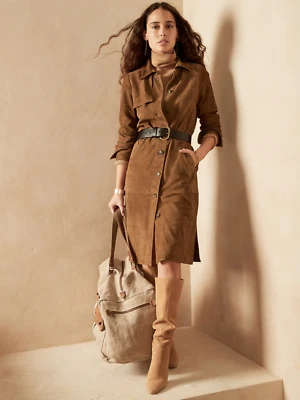 Banana Republic MT M TALL Suede Trench Dress $899 NWT Genuine Goat Leather Brown - Image 1 of 4