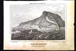 Grabado Vista de Alicante desde el muelle. F. Lameyer Engraving View of Alicante - Imagen 1 de 9