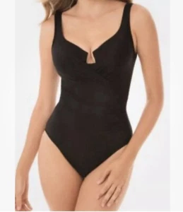 Miraclesuit BLACK Must Have Escape One Piece Swimsuit 10 Ruched Elasticated Thig - Picture 1 of 12