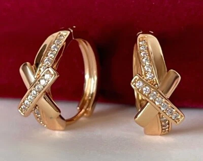 Luxus Ohrringe Creole Zirkonia 750er Rolled Gold 18K vergoldet Geschenk Damen - Bild 1 von 4