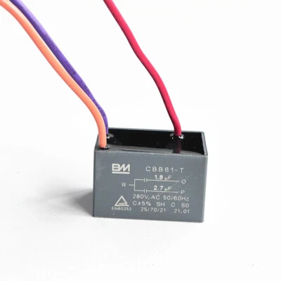 BM CBB61 - T motor fan start capacitor 3 wire , 1.8 uf + 2.7 uf 280V .AC SH ± 5%
