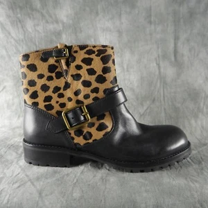 Marc Jacobs MBMJ Engineer Leopard Biker Riding Boot EU 38.5 Leather/Pony Fur NEW - Picture 1 of 7