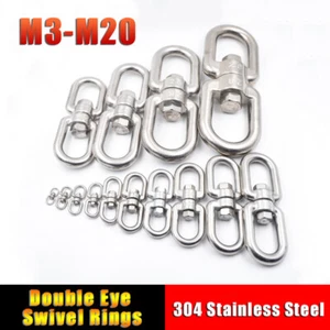 Stainless Steel Double Eye Swivel Rings Anti Twist Chain Rope Hooks Ring M3-M20 - Picture 1 of 13