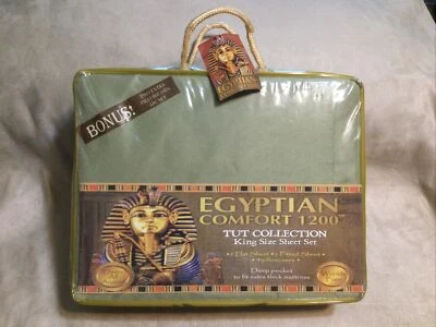 New Egyptian Comfort 1200 Tut Collection King Size Sheet Set Moss Green - Image 1 of 4