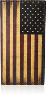 Nocona Western Mens Wallet Rodeo Leather Vintage USA Flag Red White N5416497 - Picture 1 of 4