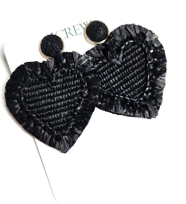 Pendientes colgantes J.Crew de gran tamaño corazón rafia negros multichapado latón BX266 NUEVOS CON ETIQUETAS Foto 1 de 4
