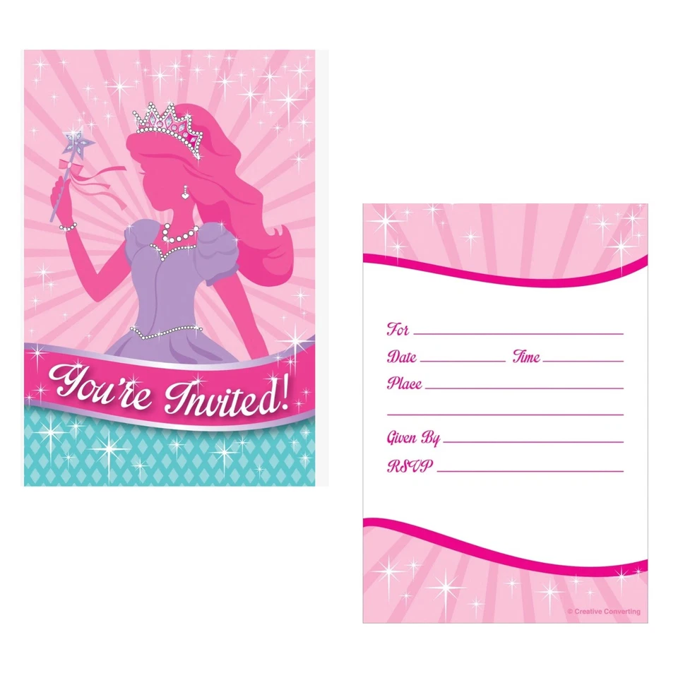 Princess Party Invitations Invites 8 ct Birthday Favor decoration Party Supply - Image 1 of 4