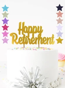 Happy Retirement Glitter Cake Topper Decoration Gold - Picture 1 of 3