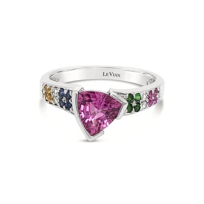 Anillo de cóctel LeVian de oro blanco de 14 quilates con zafiro rosa y diamante de 1,45 TCW talla 7 Foto 1 de 4