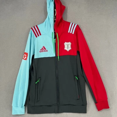 Harlequin FC Jacket Mens Medium Blue Red Adidas Rugby Union Hooded Striped - Image 1 of 4