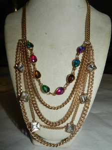 Nicole Miller Statement Necklace: Multi-Strand Chain & Rhinestones - Bild 1 von 6