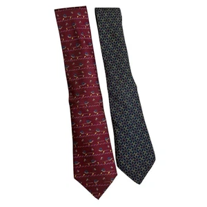 Juego de 2 corbatas de seda Hermes para hombre caracol rojo 7974 eslabones azules 7428 diseñador de París - Imagen 1 de 7