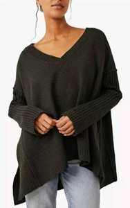 Suéter Free People Cuello en V Gris De Gran Tamaño Para Mujer XSmall Lagenlook Boho FESTIVAL  - Imagen 1 de 12