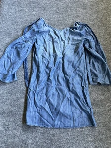 Blusa Campesina Anthropologie Tela y Piedra Hombro Descubierto Cambray XS Tencel Azul - Imagen 1 de 10