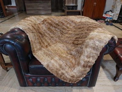 Genuine Real Natural Mink paws Fur Blanket Single Size throw 51" x 41" Rug -6858 - Image 1 of 4