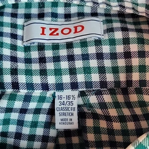 Izod Button Down Shirt Men’s 16/16.5 Small Blue Gingham Check Long Sleeve 34/35 - Picture 1 of 9