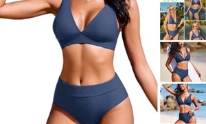 Bikini Set for Women Two Piece High Waisted Swimsuits 2025 V Neck Bathing - Picture 1 of 7