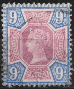 SG209 Sn:#120 used 1887 9d GREAT BRITAIN Queen Victoria Jubilee Issue - Picture 1 of 2
