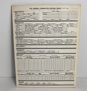 The Armory Character Record Sheet (34 Blatt) D.F. Cole Vintage Fantasy RPG - Bild 1 von 2