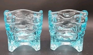 PartyLite MEDITERRANEAN BLUE Votive Tealight Candle Holders Aqua Waves - Picture 1 of 10