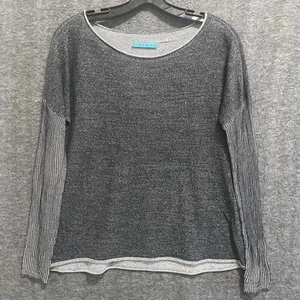 Alice + Olivia Sweater Womens Small Black White Marled Boxy Rolled Hem Knit Top - Picture 1 of 10