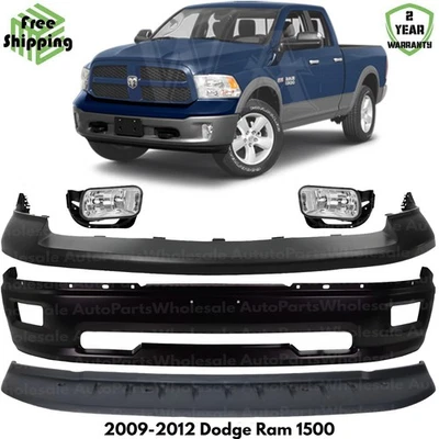 Front Bumper Paintable Steel & Fog Lights Kit For 2009-2012 Dodge Ram 1500 Foto 1 de 4