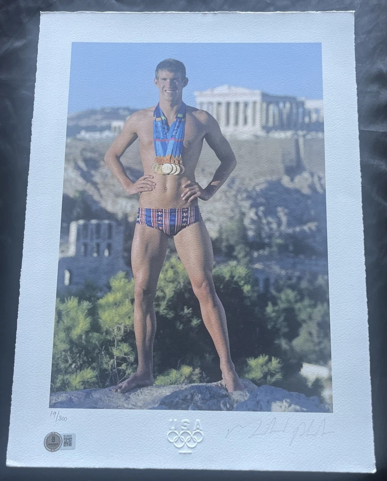 Póster litográfico autografiado firmado por Michael Phelps nadador olímpico de Estados Unidos Foto 1 de 2